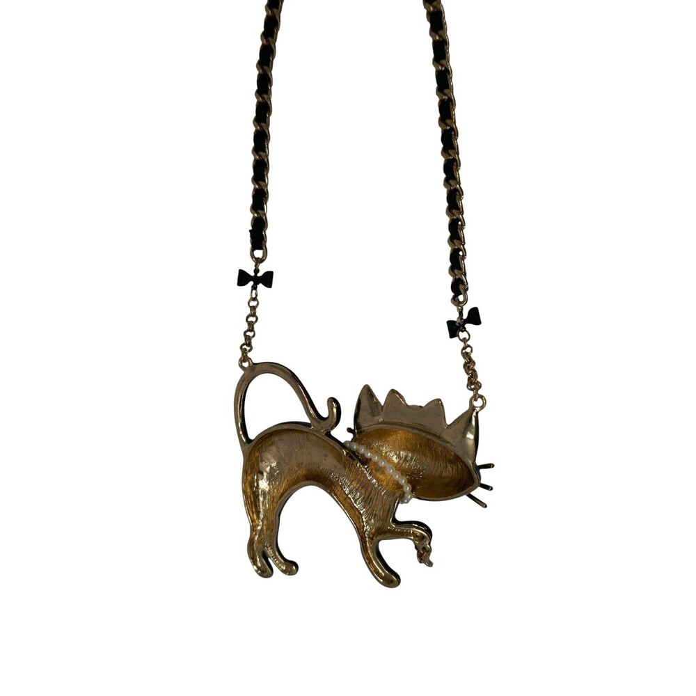 Betsey Johnson Black Cat Spider Princess Kitty Enamel Pendant Statement Necklace - Picture 7 of 11